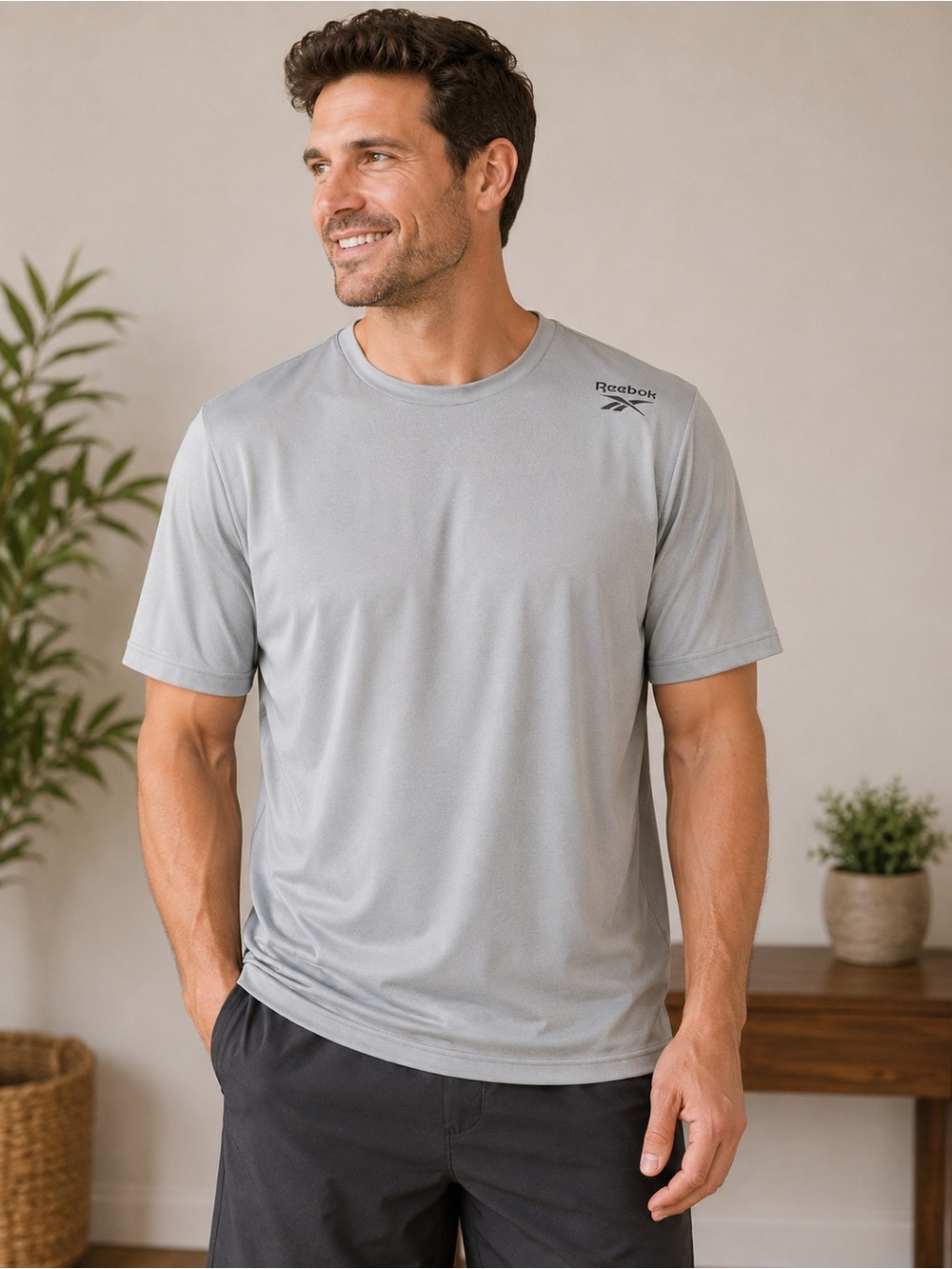 Reebok Men’s Short-Sleeve Performance Tee — Light Gray LARGE